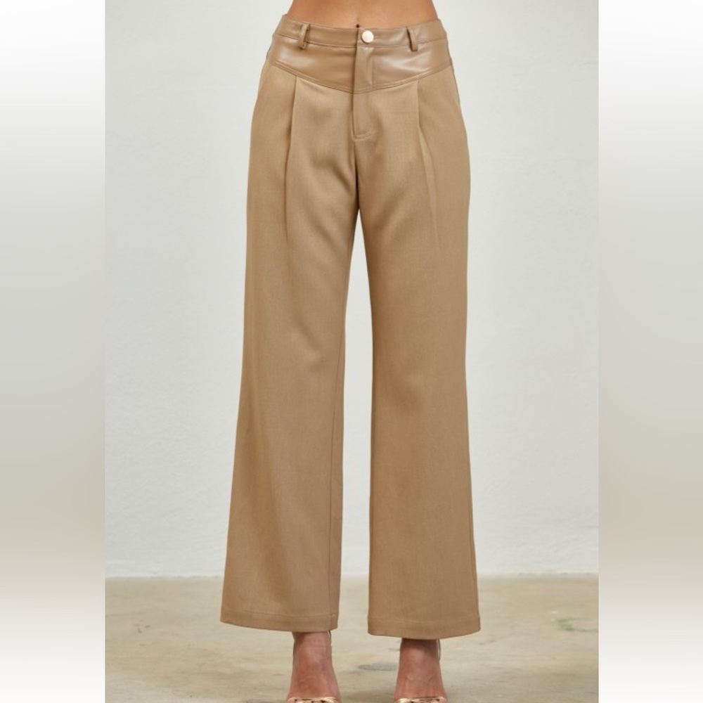 A48. Tan Faux Leather Belted Vest & Pants Set - Picture 8 of 8